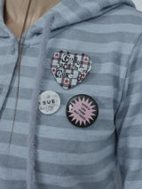 Badge Stripe Hooded Cardigan