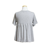 (2color) Lace Check Layered Neck Shirring Balloon Tee