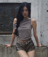 Beaded Pearl Shorts - Brown