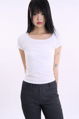 ソリッドスリムワイドネックTシャツ