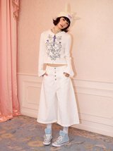 Buttonless solid color washed-out wide-leg curved knife casual pants