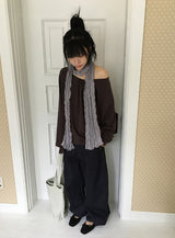 Creamb Cut Pintuck Denim Wide Pants