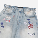 Sticker Print Denim Pants