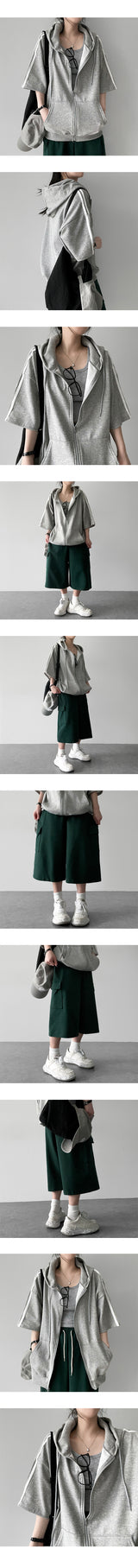 Ring Tee Oversized Fit Line Short-Sleeved Hooded Zip-Up