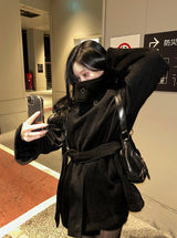 High-neck short strap coat