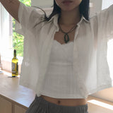 コッテリンクルプリーツシースルークロップショートスリーブT