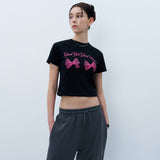ツインリボンクロップTシャツ　ブラック