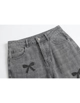 [PRE-FALL] Bella Ribbon Printed Straight Wide Grey Denim