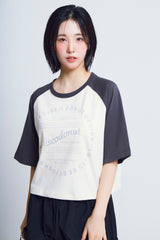 サイクルプリントラグラン ½Tシャツ (charcoal/ivory)