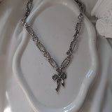[イ・ヨンジ Necklace] バレエリボン ステンレス チェーン チョーカーネックレス