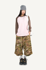 Slub color matching raglan three quarter T-shirt