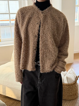 Hairy crop round knit cardigan(3color)