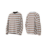 RELABEL(‘LABEL) 100% cotton woven striped contrast-color daily wear loose casual long-sleeved T-shirt