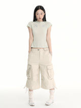 CONFUN Embroidered Silver Thread Patterned Split Design Semi-transparent Linen Fabric Tight-Fitting Hooded Short-Sleeved T-Shirt