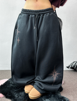 wide balloon fleece-lined hustle fire print wide long pants 🩶 3 COLOR