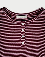 ストライプボタンTシャツ_ワイン