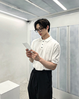 Three-Button Collar Short Sleeve Knit
