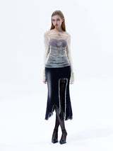 Emoha Love's Bondage Cut-out Striped Mesh Bottoming Shirt