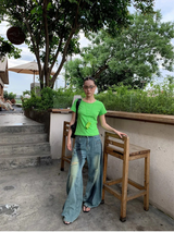カラーバックストラップラウンドショートスリーブTシャツ