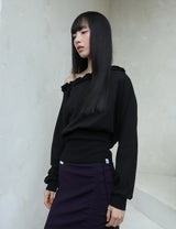 オフショルダー ラッフル トップ(BLACK)