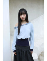 オフショルダー ラッフル トップ(BLUE)