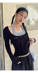 ホルターレイヤードツーピース長袖Tシャツ