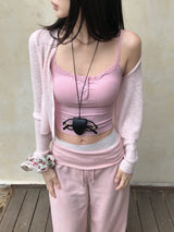Baby Cloud Lace Ribbed Bra Cap Sleeveless Top
