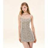 [GirlyFancyClub] Sexy Leopard Print Sleeveless Slim Fit Slimming Knit Camisole Dress With Built-in Bra Pads