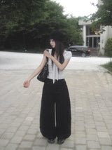 Asso Stripe Lace Puff Bolero Slim Short Sleeve T-Shirt