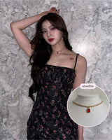 シティウーマンゴールドチェーンチョーカーネックレス / City Women Gold Chain Choker Necklace - Ruby Red