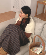 Brownie checkered bustier long skirt sleeveless autumn winter guest look date look 