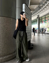 nylon cargo string pants