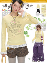 BetweenAnd オータムン レディース ラッフルドットソフトイエロー 長袖 Tシャツ