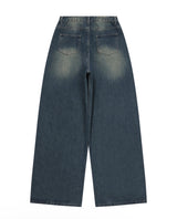 RUDIC WIDE POCKET PINTUCK WASHING DENIM PANTS