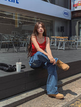 Rich Double Knee Patch Straight Denim