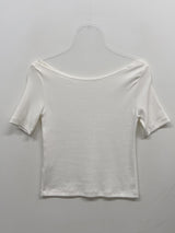 Boatneck Ribbed Elbow Length T-Shirt