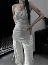 halter strap slit layered one piece (2color)