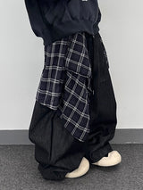 ノンフェイドチェックレイヤードデニムパンツ