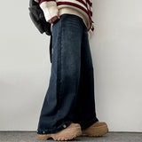 [Fleece lining] リネンヘムスナップウォッシュワイドデニムパンツ - 3 Tier Length