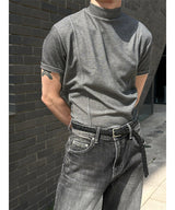[MUSCLE FIT] スリットモックネックハーフニット(3color)