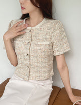 Vezn Color Matching Tweed Short Sleeve Jacket