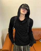 ヘンリーネックフードロングスリーブ