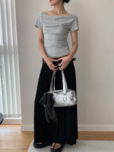 ハンドシャーリングオフショルダースパンデックス半袖Tシャツ