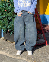 Reverse curved cut denim
