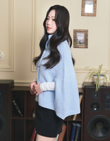 Margaret High Neck Knit Cape Cardigan Sky Blue
