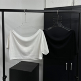 リップオフショルダー半袖Tシャツ(2color)
