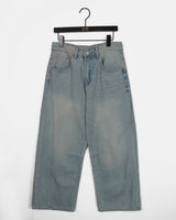 [S-XL] Nian incision washed wide denim pants