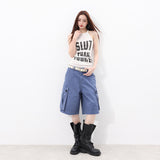 French Workwear Denim Cargo Bermuda Shorts