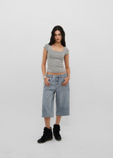[B-BASIC] Basic Ribbed Wide U-Neck Cap Sleeve Short Sleeve Top (2 Size)