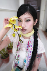 Oriental flower scarf (White/Yellow)